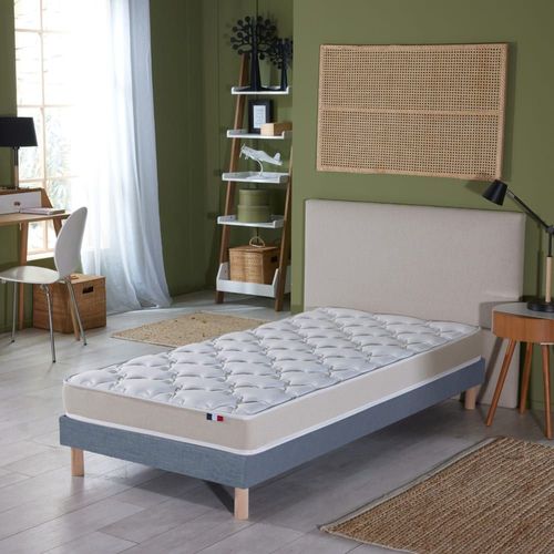 Ensemble Matelas Accueil Latex 3 Zones Sommier Bleu 90x190