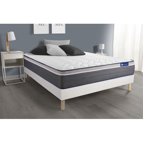Ensemble Matelas Actiflex Plus 140x190 Ressorts Ensaches+Memoire De Forme Maxi Epaisseur 7zones Confort + Sommier Kit Blanc