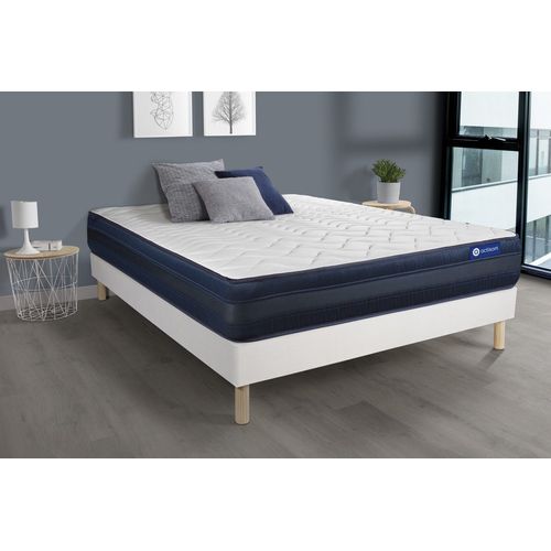 Ensemble Matelas Actiflex Tech 140x190 Memoire De Forme Maxi Epaisseur 5zones De Confort + Sommier Kit Blanc