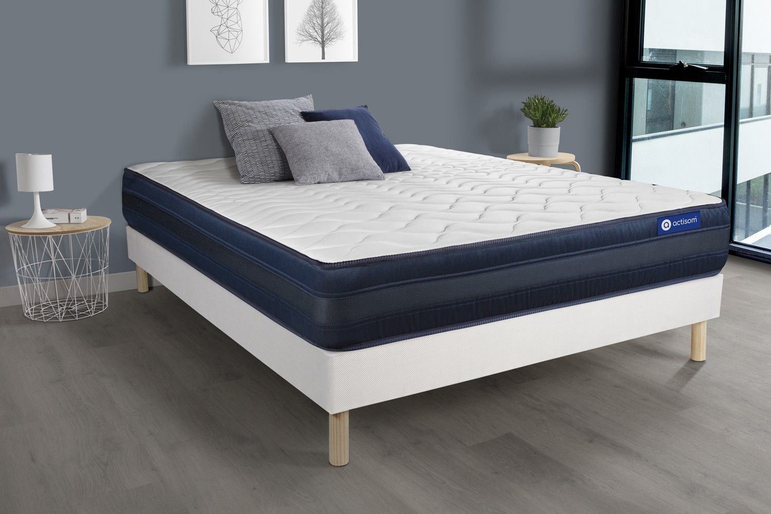Ensemble Matelas Actiflex Tech 160x200 Memoire De Forme Maxi Epaisseur 5zones De Confort + Sommier Kit Blanc