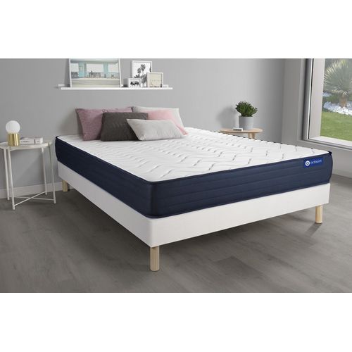 Ensemble Matelas Actimemo Life 180x200 Memoire De Forme 5zones De Confort + Sommier Kit Blanc