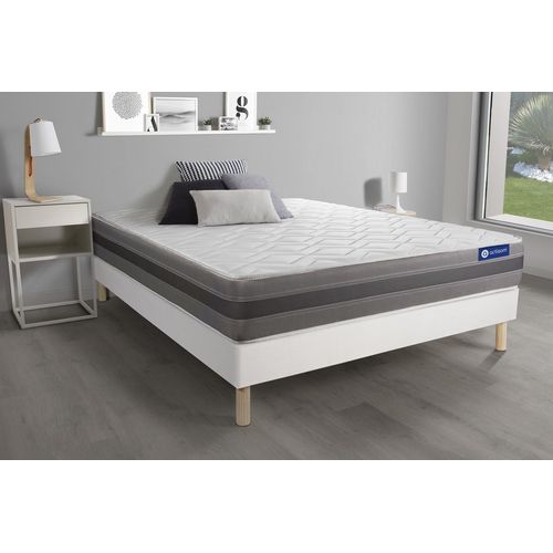 Ensemble Matelas Actimemo Relax Memoire De Forme 140x190 Cm Maxi Epaisseur 5zones De Confort + Sommier Kit Blanc