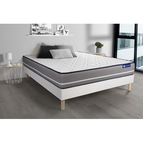 Ensemble Matelas Latex + Memoire De Forme Actilatex Pur 200x200cm 3zones De Confort + Sommier Kit Blanc