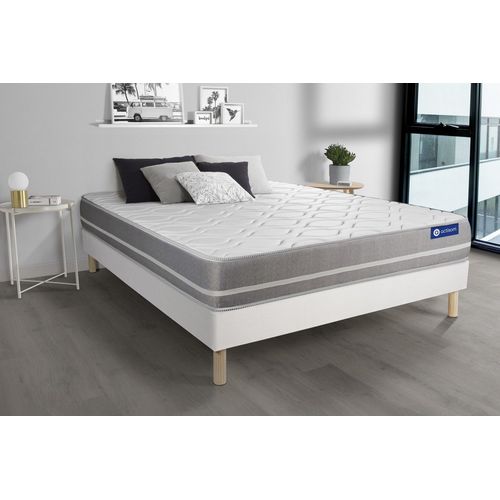 Ensemble Matelas Latex + Memoire De Forme Actilatex Touch 200x200 3zones De Confort + Sommier Kit Blanc