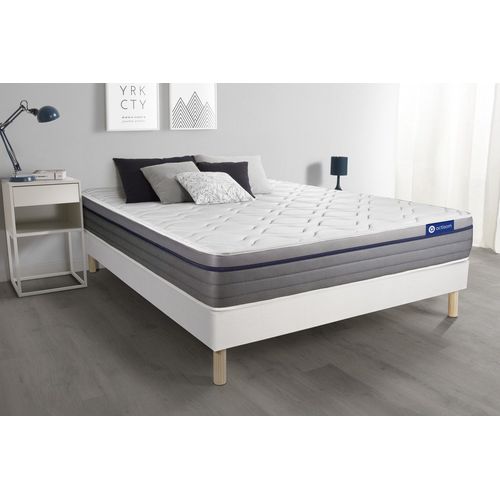 Ensemble Matelas Latex+Memoire De Forme Actilatex Zen 180x200 Maxi Epaisseur 7zones De Confort + Sommier Kit Blanc
