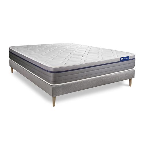 Ensemble Matelas Latex+Memoire De Forme Actilatex Zen 180x200 Maxi Epaisseur 7zones De Confort + Sommier Kit Gris