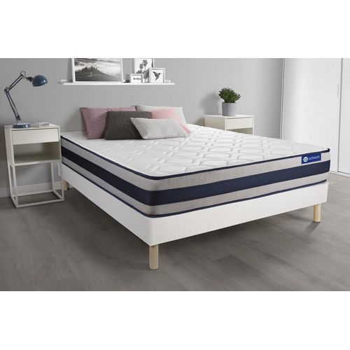 Ensemble Matelas Memoire De Forme Actimemo Ergo 140x190 Cm Maxi Epaisseur 5zones De Confort + Sommier Kit Blanc
