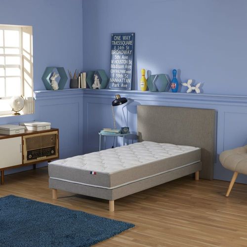 Ensemble Matelas Mousse Sommier Gris 90x190