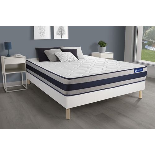 Ensemble Matelas Ressorts Ensaches + Memoire De Forme Actiflex Ergo 160x200 Maxi Epaisseur 5zones Confort + Sommier Kit Blanc