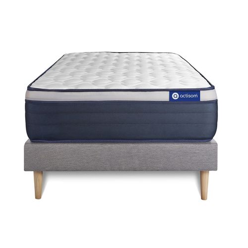 Ensemble Matelas Ressorts Ensaches+Memoire De Forme Actiflex Max 80x200 Cm Maxi Epaisseur 7zones Confort + Sommier Kit Gris