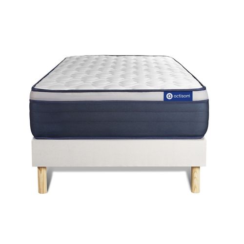 Ensemble Matelas Ressorts Ensaches+Memoire De Forme Actiflex Max 90x200 Cm Maxi Epaisseur 7zones Confort + Sommier Kit Blanc
