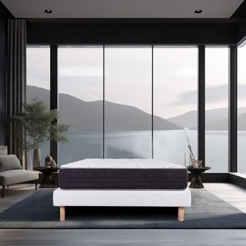 Ensemble Matelas 140x190 Cm, Srnit, 27 Cm, Ressorts Ensachs, Ferme, Face t/Hiver + Sommier Blanc Ep 13cm
