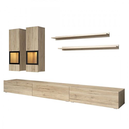 Ensemble Meubles De Salon Design Collection Ramos. Coloris Chne Et Noir. Led Intgres.