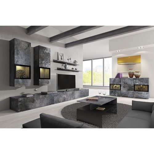 Ensemble Meubles De Salon Design Collection Ramos. Coloris Gris Effet Ardoise. Led Intgres.