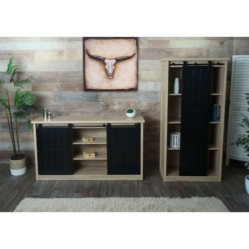 Ensemble Salon Compos D'une Armoire Et D'un Sideboard Hwc-K75, Porte Coulissante Compartiments De Rangement, Aspect Bois Industriel   Mtal Naturel