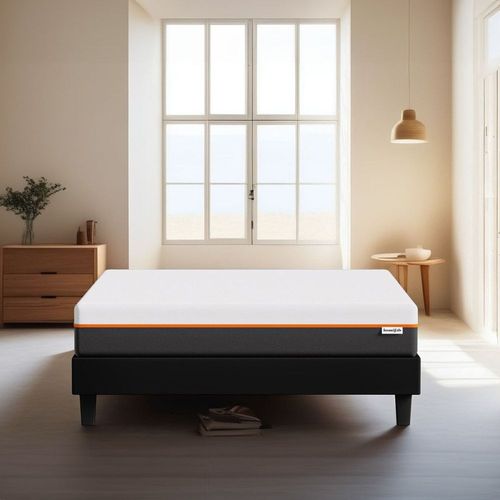 Ensemble Sommier 180x200 Noir + Matelas Mousse Gel  Mmoire De Forme