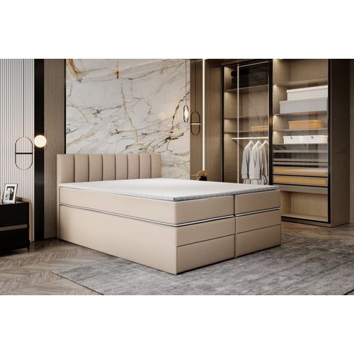 Ensemble Sommier Et Matelas Avec Tiroirs En Velours Beige 200x200
