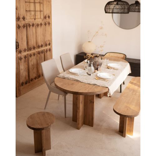 Ensemble Table  Manger Ovale - Banc En Bois De Sapin Vieilli 200x75cm