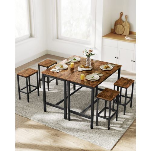 Ensemble Table De Bar Avec 2 Tabourets Effet Bois Marron Rustique