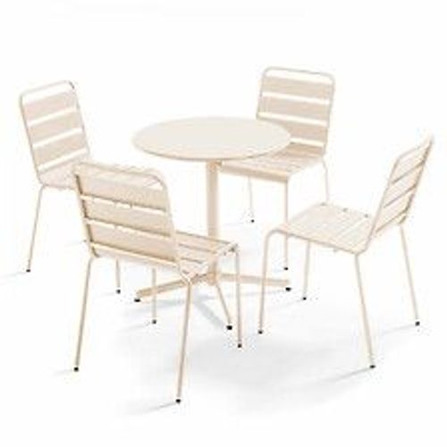 Ensemble Table  De Jardin Ronde Et 4 Chaises En Mtal Ivoire