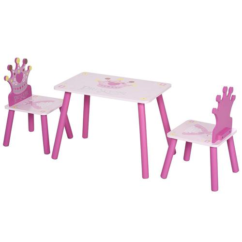 Ensemble Table Et Chaises Enfant Design Princesse Motif Couronne Bois Pin Mdf Rose