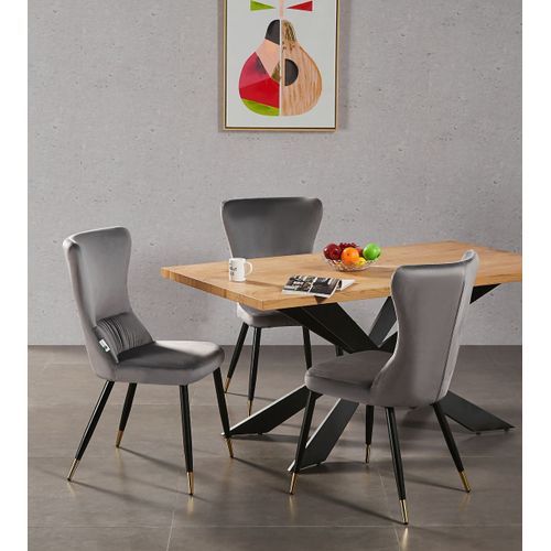 Ensemble Table  Manger Chne 4  6 Personnes + 4 Chaises En Velours Gris - Style Contemporain