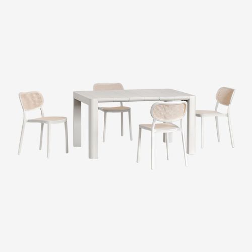 Ensemble Table Rectangulaire Arnadine (140x100 Cm) Et 4 Chaises De Salle  Manger Empilables Omara Blanc Gardenia