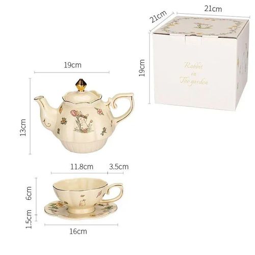 Ensemble tasse et pot Alice en cramique de Chine,thire lapin,tasse  caf,plat,cadeau d'anniversaire,thire - Type Rabbit set