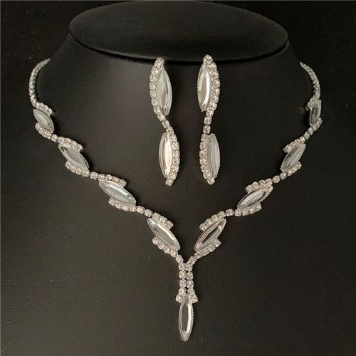 Ensembles De Bijoux De Mariage Cuir Chevelu Noir Pour Femmes, Collier Tour De Cou En Cristal Blanc, Boucles D'oreilles  Breloques, Ensembles De Bijoux Patients, Accessoires Pour Femmes, Vente En Gros