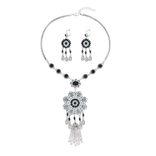 Ensembles De Bijoux Vintage Boho Pour Femmes, Pendentif Fleur En Cristal Creux, Collier Et Boucles D'oreilles Pour Femmes Afghanes, Long Equibell, Goutte D'eau, Pompon