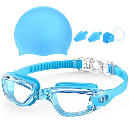 Ensembles De Lunettes De Natation Et Bonnets De Bain En Silicone Avec Bouchons D'oreilles  Pince-Nez,Lunettes De Scurit Impermables Sans Fuite,Anti-Bue,Protection Uv - Type Light Blue