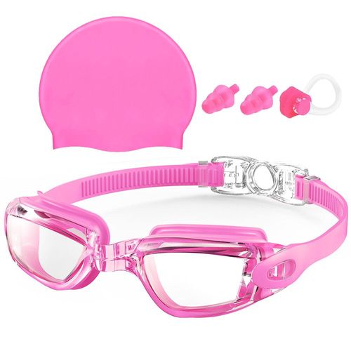 Ensembles De Lunettes De Natation Et Bonnets De Bain En Silicone Avec Bouchons D'oreilles  Pince-Nez,Lunettes De Scurit Impermables Sans Fuite,Anti-Bue,Protection Uv - Type Pink