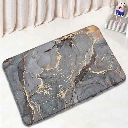 Ensembles De Tapis De Bain En Marbre Abstrait,Lignes Dores Gomtriques Modernes,Motif De Texture Bleue,Dcor De Salle De Bains,Tapis Antidrapant,Cou - Type Dd-83770j-Only Mat-45x75cm-17.7x29.5in
