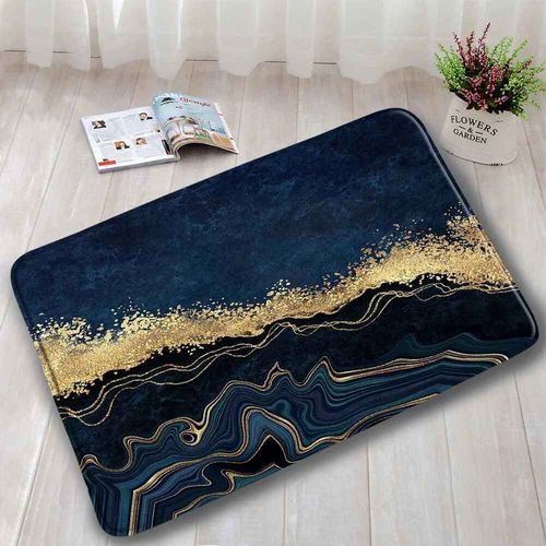 Ensembles De Tapis De Bain En Marbre Abstrait,Lignes Dores Gomtriques Modernes,Motif De Texture Bleue,Dcor De Salle De Bains,Tapis Antidrapant,Couv - Type Dd-5237k-Only Mat-45x75cm-17.7x29.5in