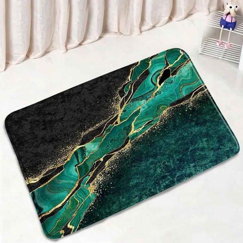 Ensembles De Tapis De Bain En Marbre Abstrait,Lignes Dores Gomtriques Modernes,Motif De Texture Bleue,Dcor De Salle De Bains,Tapis Antidrapant,Couv - Type Dd-9495r-Only Mat-45x75cm-17.7x29.5in