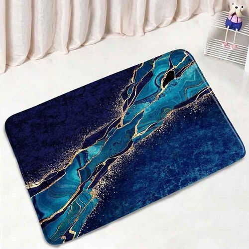 Ensembles De Tapis De Bain En Marbre Abstrait,Lignes Dores Gomtriques Modernes,Motif De Texture Bleue,Dcor De Salle De Bains,Tapis Antidrapant,Couv - Type Dd-9800r-Only Mat-45x75cm-17.7x29.5in