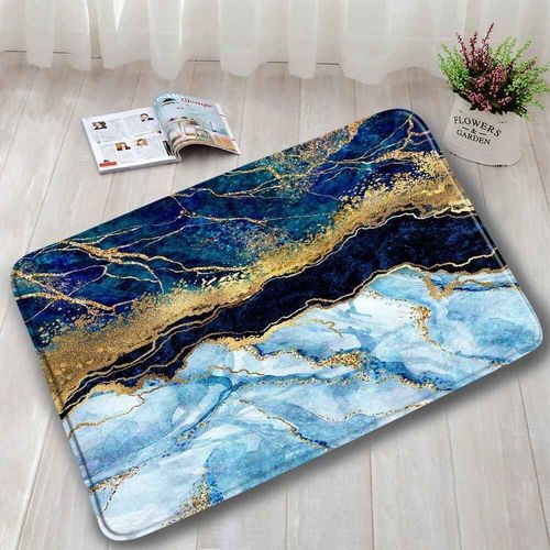 Ensembles De Tapis De Bain En Marbre Abstrait,Lignes Dores Gomtriques Modernes,Motif De Texture Bleue,Dcor De Salle De Bains,Tapis Antidrapant,Couve - Type Dd-235c-Only Mat-45x75cm-17.7x29.5in