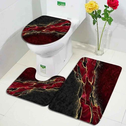 Ensembles De Tapis De Bain En Marbre Abstrait,Lignes Dores Gomtriques Modernes,Motif De Texture Bleue,Dcor De Salle De Bains,Tapis Antidrapant,Couver - Type 1244aa-3pcs Set-45x75cm-17.7x29.5in