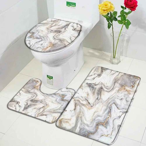 Ensembles De Tapis De Bain En Marbre Abstrait,Lignes Dores Gomtriques Modernes,Motif De Texture Bleue,Dcor De Salle De Bains,Tapis Antidrapant,Couver - Type 83595j-3pcs Set-45x75cm-17.7x29.5in