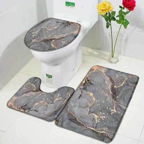 Ensembles De Tapis De Bain En Marbre Abstrait,Lignes Dores Gomtriques Modernes,Motif De Texture Bleue,Dcor De Salle De Bains,Tapis Antidrapant,Couver - Type 83770j-3pcs Set-45x75cm-17.7x29.5in
