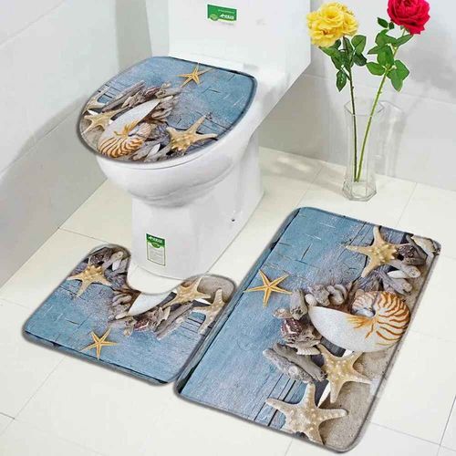 Ensembles De Tapis De Bain En Marbre Abstrait,Lignes Dores Gomtriques Modernes,Motif De Texture Bleue,Dcor De Salle De Bains,Tapis Antidrapant,Couver - Type 84025j-3pcs Set-45x75cm-17.7x29.5in