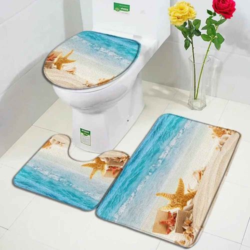 Ensembles De Tapis De Bain En Marbre Abstrait,Lignes Dores Gomtriques Modernes,Motif De Texture Bleue,Dcor De Salle De Bains,Tapis Antidrapant,Couver - Type 84028j-3pcs Set-45x75cm-17.7x29.5in