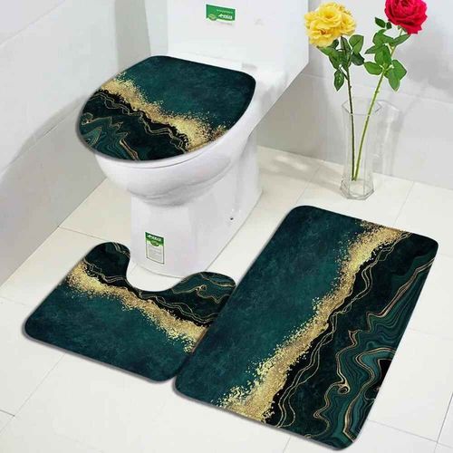 Ensembles De Tapis De Bain En Marbre Abstrait,Lignes Dores Gomtriques Modernes,Motif De Texture Bleue,Dcor De Salle De Bains,Tapis Antidrapant,Couvert - Type 5239k-3pcs Set-45x75cm-17.7x29.5in