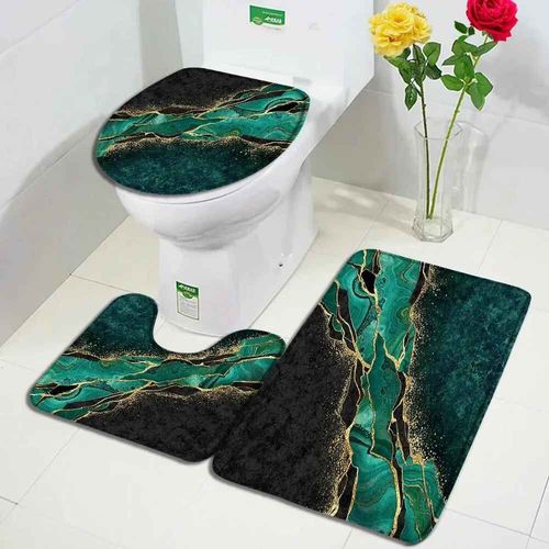 Ensembles De Tapis De Bain En Marbre Abstrait,Lignes Dores Gomtriques Modernes,Motif De Texture Bleue,Dcor De Salle De Bains,Tapis Antidrapant,Couvert - Type 9495r-3pcs Set-45x75cm-17.7x29.5in
