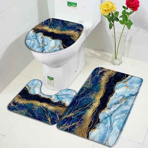 Ensembles De Tapis De Bain En Marbre Abstrait,Lignes Dores Gomtriques Modernes,Motif De Texture Bleue,Dcor De Salle De Bains,Tapis Antidrapant,Couvertu - Type 235c-3pcs Set-45x75cm-17.7x29.5in