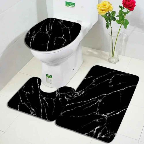 Ensembles De Tapis De Bain En Marbre Abstrait,Lignes Dores Gomtriques Modernes,Motif De Texture Bleue,Dcor De Salle De Bains,Tapis Antidrapant,Couvertur - Type 3aa-3pcs Set-45x75cm-17.7x29.5in