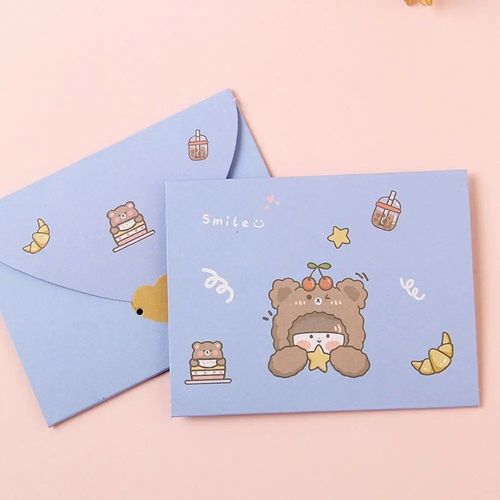 Enveloppe De Remerciement De Bndiction De Bande Dessine,Carte Postale Mignonne,Papier De Lettre De Dcoration,Belle Carte De Voeux Pliable,Cadeau De Nouvel An - Type Bear Child