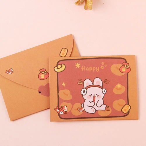 Enveloppe De Remerciement De Bndiction De Bande Dessine,Carte Postale Mignonne,Papier De Lettre De Dcoration,Belle Carte De Voeux Pliable,Cadeau De Nouvel An - Type Happy Rabbit
