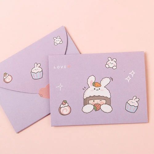 Enveloppe De Remerciement De Bndiction De Bande Dessine,Carte Postale Mignonne,Papier De Lettre De Dcoration,Belle Carte De Voeux Pliable,Cadeau De Nouvel An - Type Love Rabbit