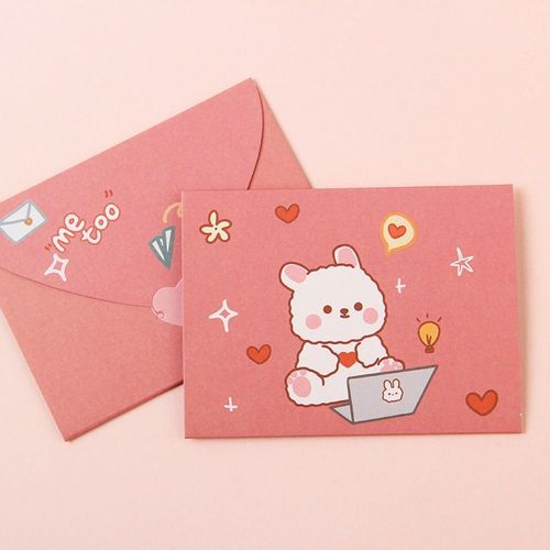 Enveloppe De Remerciement De Bndiction De Bande Dessine,Carte Postale Mignonne,Papier De Lettre De Dcoration,Belle Carte De Voeux Pliable,Cadeau De Nouvel An - Type Network Rabbit